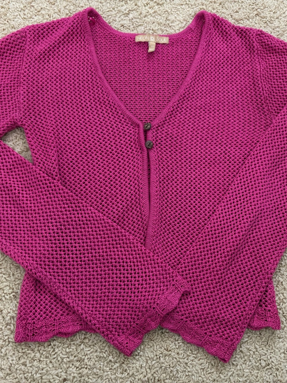 Neon Soul Magenta Waffle Knit Cardigan Size Xs
